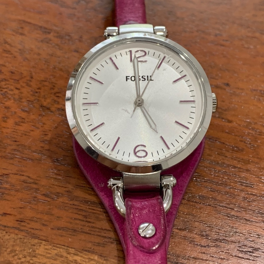 Fossil Georgia Silver Dial Pink Leather Ladies Watch ES3317